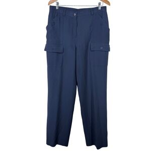 VTG Lauren Ralph Lauren Worsted Wool Pants Womens‎ 14 Cargo Wide Leg USA Navy
